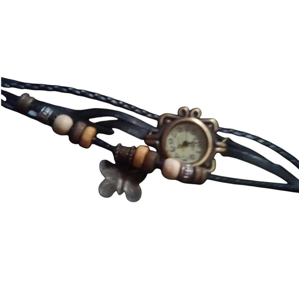 Viger Bracelet Women's Watch, Butterfly Charm Faux Leather Beads Boho Quartz